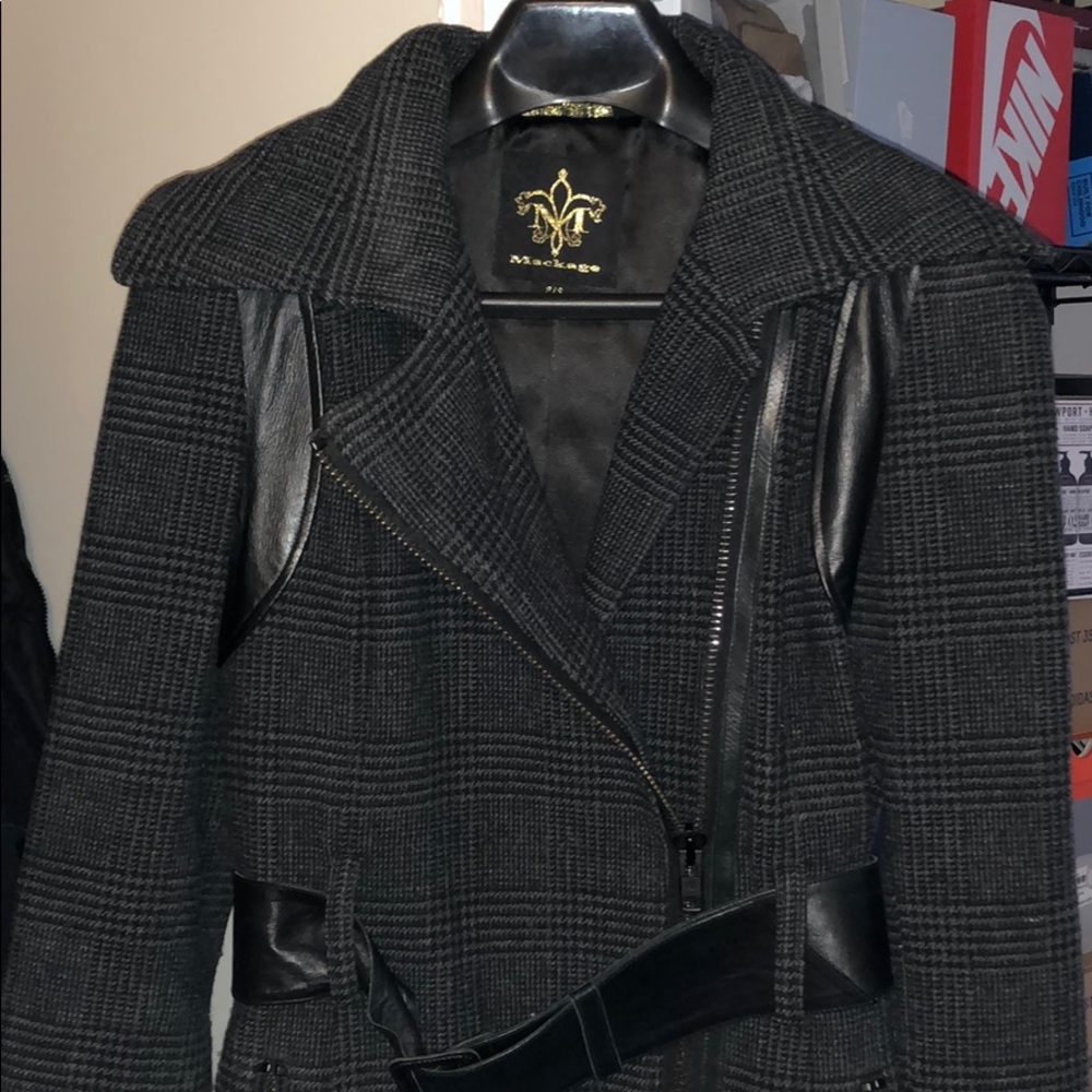 Mackage Nori Grey Plaid Wool Long Warm Coat - Picture 3 of 17